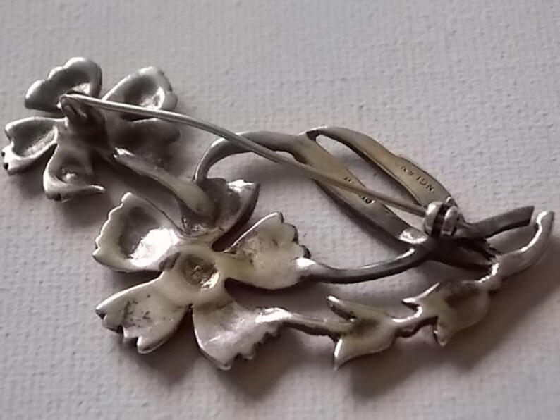 Silver Marcasite Flowers Brooch Pin Pretty and BIG image 5