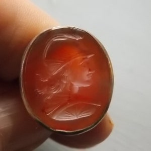 Vintage Silver Centurion Carnelian  Hardstone Carved Ring  BIG