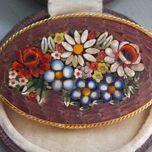 Vintage Micro Mosaic Flowers Mixed Brooch Pin LOVELY