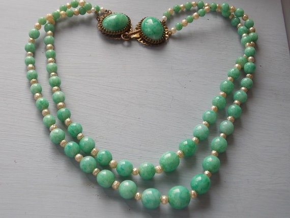 Art Deco Louis Rousselet Green Glass Galalith Beads Necklace FRANCE