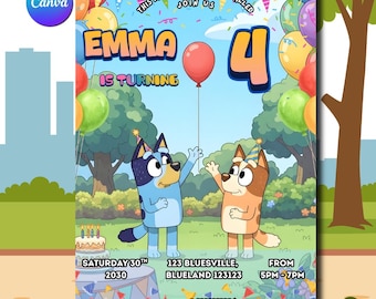 Bluey Birthday Invitation, Bingo Park invite, Canva Editable Template, Digital Download