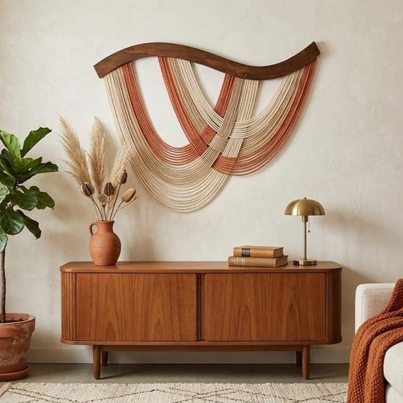 Large Fiber Wall Art 80x60 cm, Modern Woven Wall Hanging, Handmade Inspired Textile Decor for Living Room Bedroom