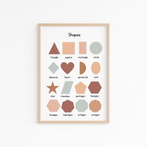 Rainbow Shapes Print, Neutral Educational Poster, Nursery Wall Art,  Geometric Shapes, Homeschool Teacher Classroom