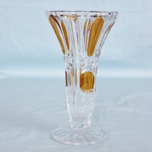 Bohemian Amber Crystal Cut to Clear Vase