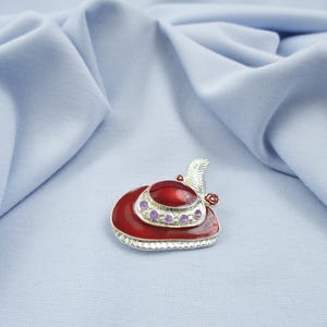 Red Hat Brooches Rhinestone Enameled Flowers and Ribbons #14