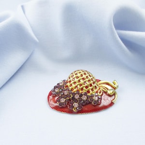 Red Hat Brooches Rhinestone Enameled Flowers and Ribbons #5