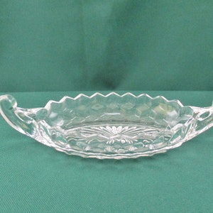 Fostoria Glass Cubist Pattern Oval Handled Relish Tray
