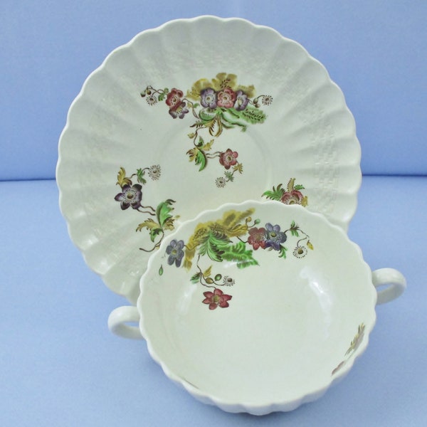 Copeland Spode Wicker Lane Bouillon Cup and Saucer Set