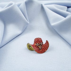 Red Hat Brooches Rhinestone Enameled Flowers and Ribbons #16