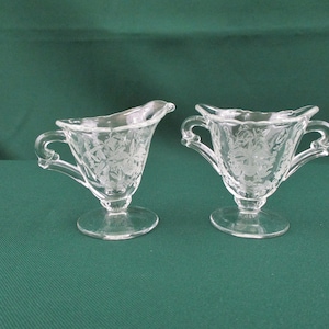 Heisey Glass Baroque Sugar and Creamer Etched in the Orchid Pattern
