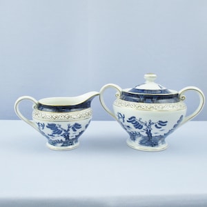 Double Phoenix Japan Blue Willow Cream and Sugar Set