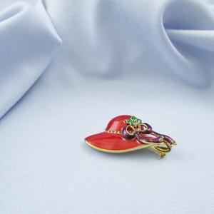 Red Hat Brooches Rhinestone Enameled Flowers and Ribbons #3