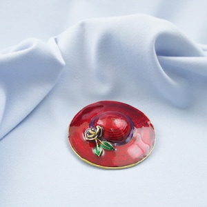 Red Hat Brooches Rhinestone Enameled Flowers and Ribbons #1