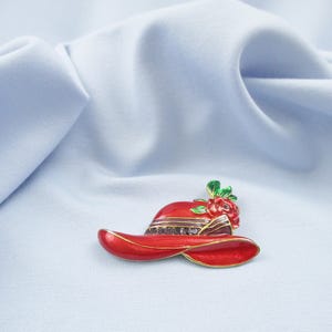 Red Hat Brooches Rhinestone Enameled Flowers and Ribbons #2
