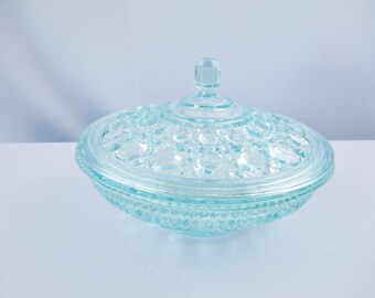 Indiana Glass Carnival Glass Ice Blue Covered Candy Dish