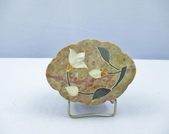 Handmade Soapstone Vanity Box: Mother of Pearl Floral Inlay