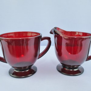 Vintage Anchor Hocking Royal Ruby Red Cream and Sugar Set