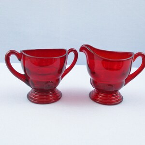 Martinsville Moonstone Ruby Red Cream and Sugar Set