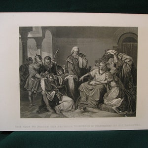 Vintage &quot;The Plot to Poison the Emperor Frederic II prevented by his Daughter&quot;Engraving/Etching 1800&#39;s
