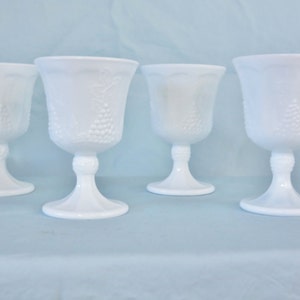 Milk Glass Water Goblets Grape Leaf Pattern