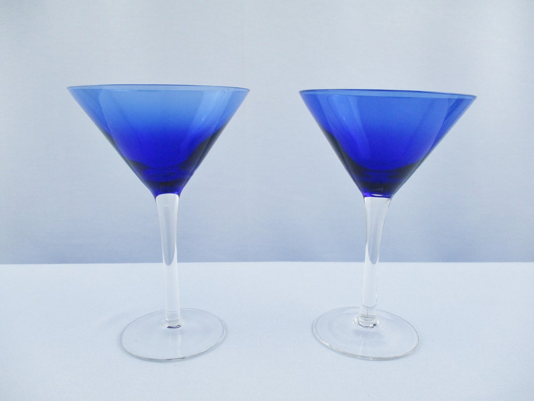 Pair of Cobalt Blue Martini Glasses Clear Stems Cobalt Bowls Etsy