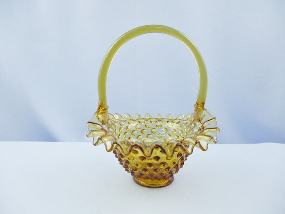 Fenton Glass Amber Handled Hobnail Ruffled Basket - Etsy