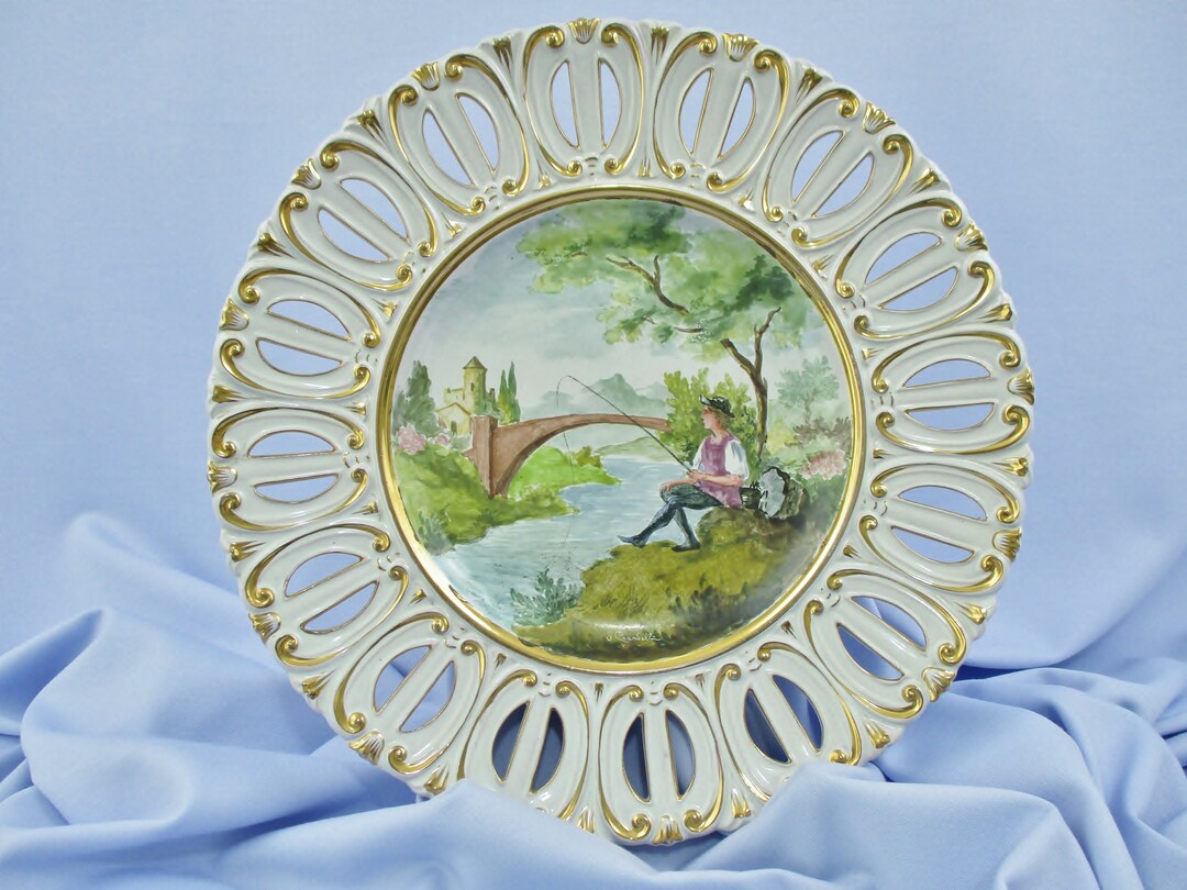 Vintage Italian Hand Painted Large Display Plates Wall Art Etsy
