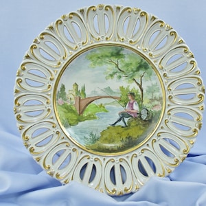 Vintage Italian Hand Painted Large Display Plates Wall Art