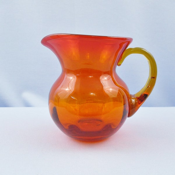 Handmade Blown Glass Red/Orange Amberina Glass Pitcher