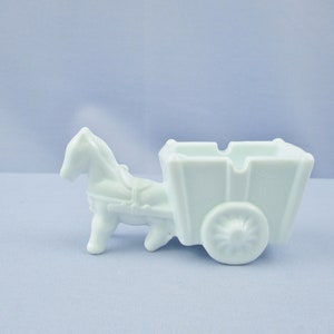 Vintage Milk Glass Ashtray of Pony Pulling a Cart