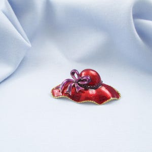 Red Hat Brooches Rhinestone Enameled Flowers and Ribbons #10