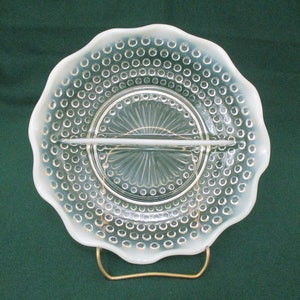 Vintage Hobnail Opalescent Moonstone Divided Dish