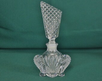 Vintage Pressed Glass Perfume Bottle: Decorative Vanity Decor