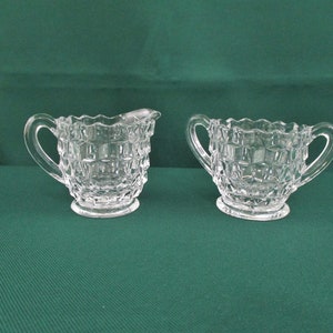 Vintage Fostoria Glass Cubist Pattern Cream and Sugar Set
