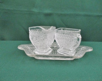 Indiana Glass Sandwich Glass Cream and Sugar with Matching Tray