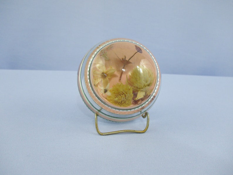Vintage Clear Glass Dome Paperweight With Dried Flowers Inside Etsy