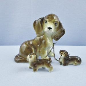 Small Ceramic Brown Dachshund Dog with Puppies