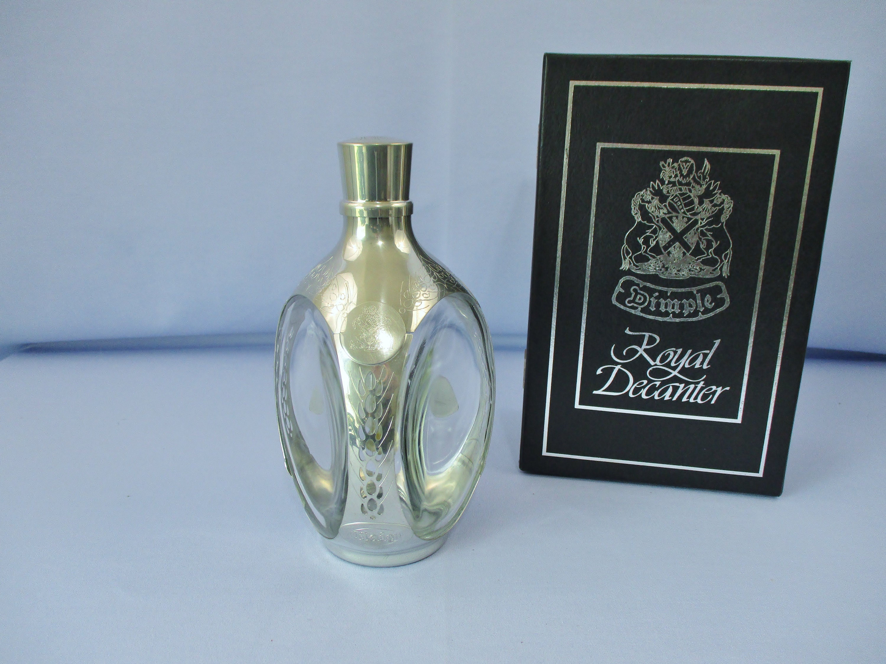 Royal Haig Dimple Whisky Decanter Pewter Glass Scotch Bottle