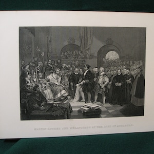 Vintage &quot;Martin Luther and Melancthon at the Diet of Augsburg&quot; Engraving/Etching 1800&#39;s