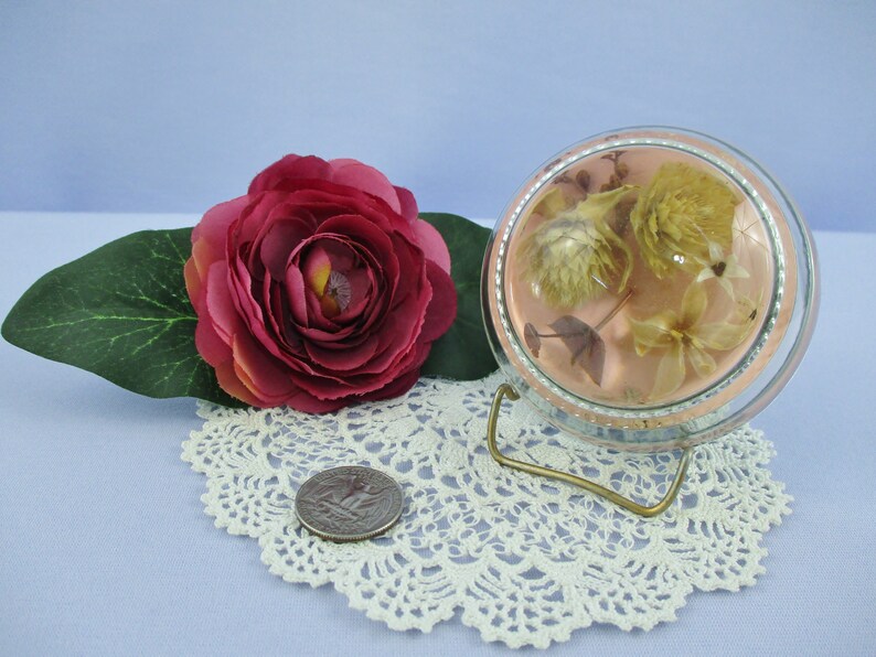 Vintage Clear Glass Dome Paperweight With Dried Flowers Inside Etsy