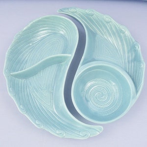 California Pottery Lazy Susan Turquoise Blue 2 Bowls