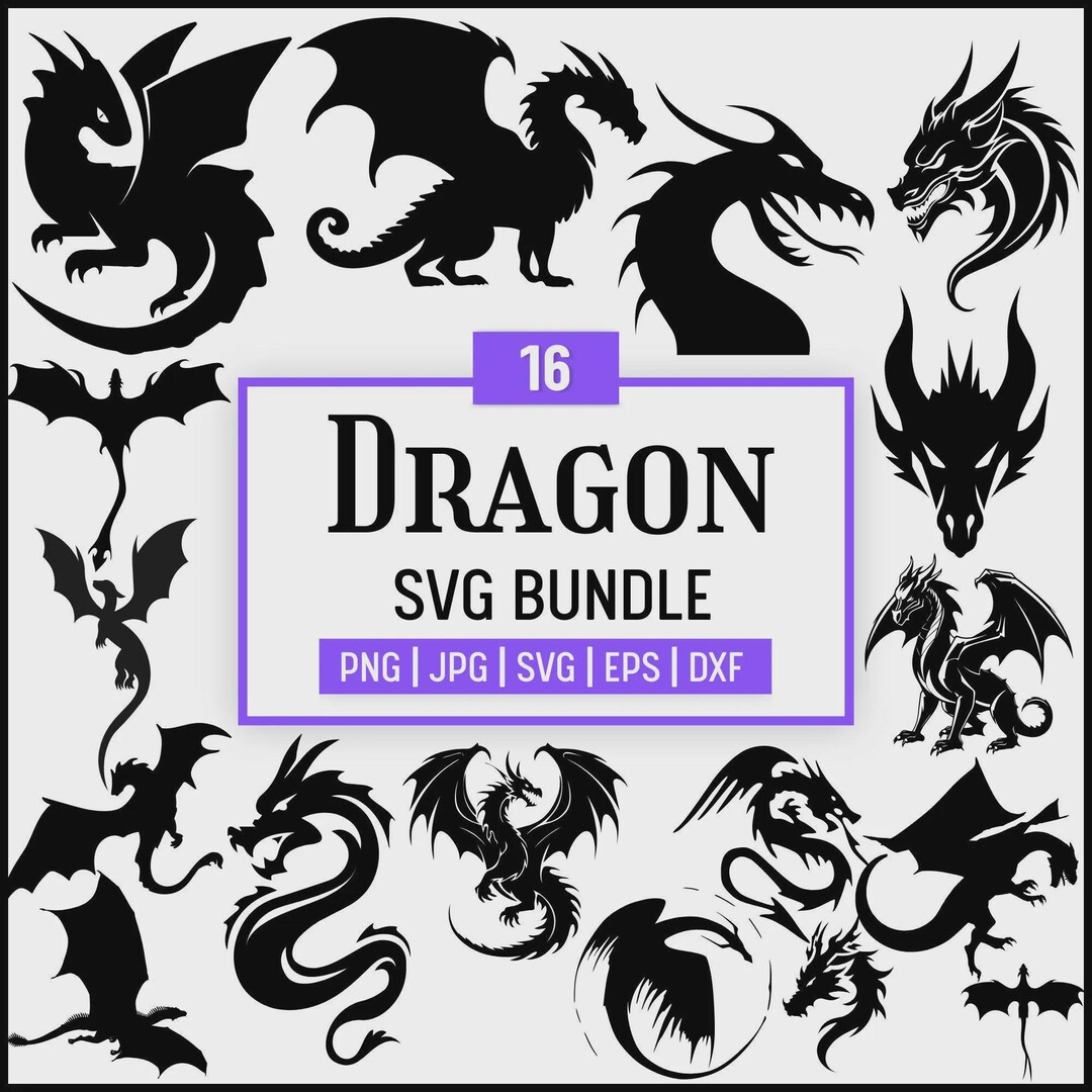 Dragon SVG Bundle: Silhouette Clipart for Cricut (commercial Use ...