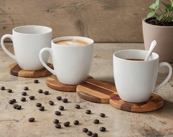 Round handmade wooden coasters