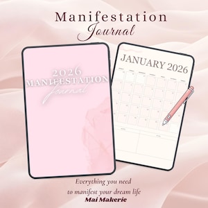 Soft Girl Digital Manifestation Journal 2026 I Aesthetic Pink Manifesting Planner I Daily Gratitude  & Vision Board +Landscape format incl