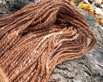 Autumn Chestnut Alpaca Yarn | Handspun DK Weight 2-Ply | Natural Brown with Golden Highlights
