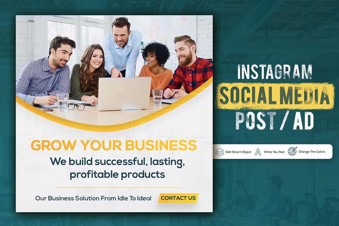 Marketing Agency Instagram Post Template: Editable PSD Design (digital ...