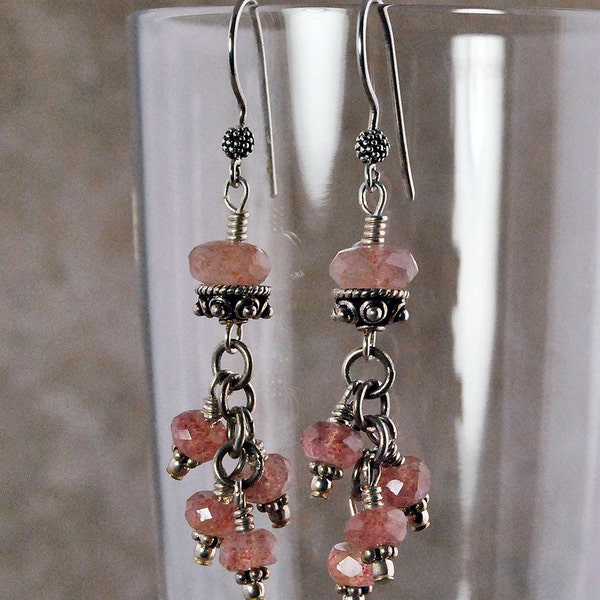 Ruby Quartz and Sterling Silver Dangle Earrings