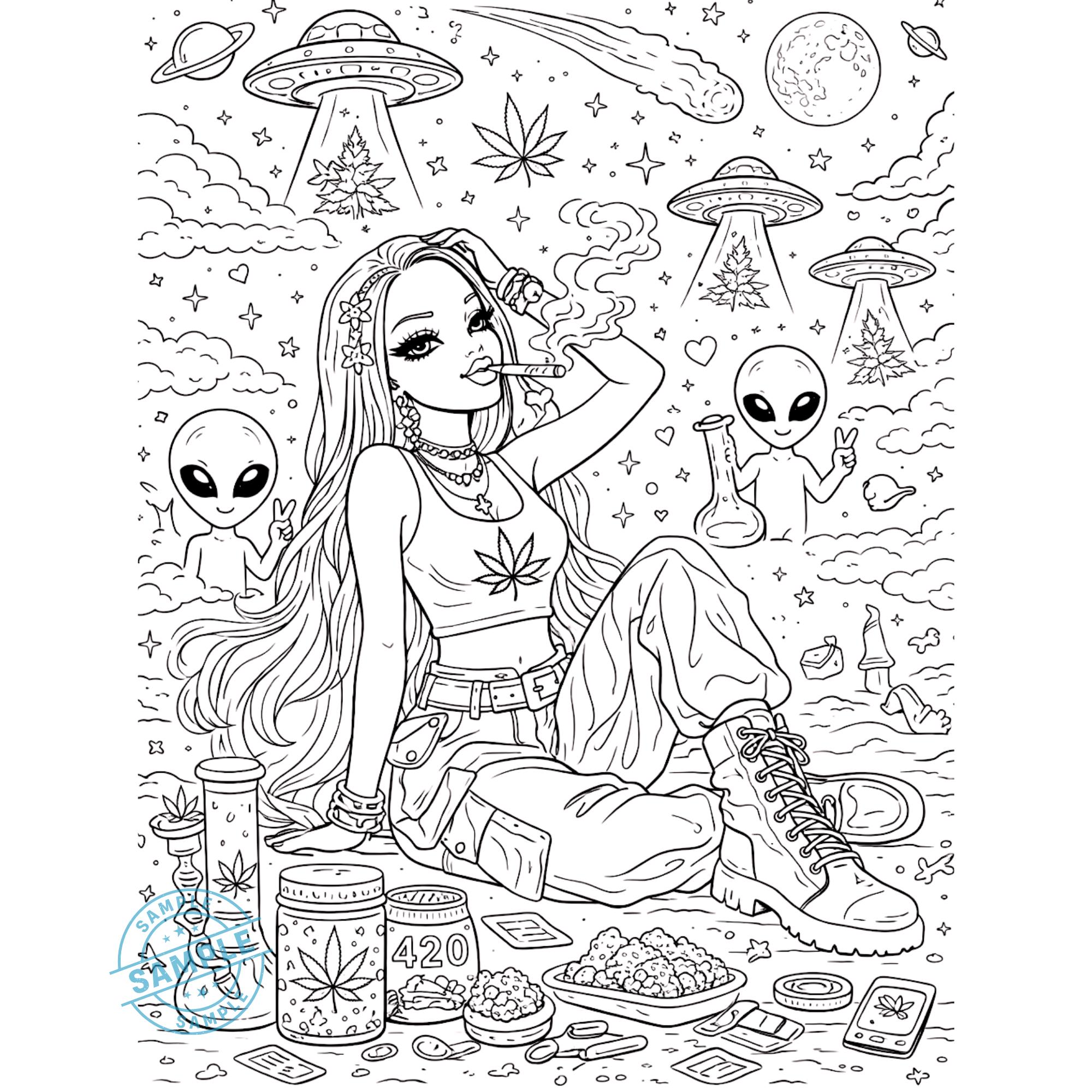 High Society Coloring Book | Stoner Girls Printable PDF | Cute Cannabis ...