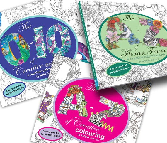 All 3 Books A To Z Of Creative Colouring 0 10 Of Creative Colouring The A Z Of Flora And Fauna By Kelly Ogorman - 