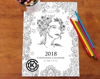 12 images from the 2018 Colouring Calendar by Kelly O'Gorman